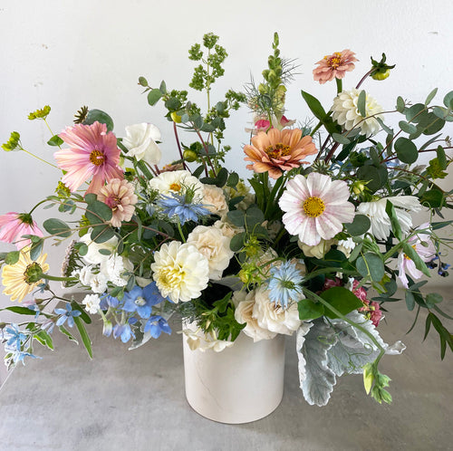 large flower pot arrangement with local flowers