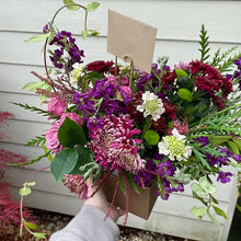 Load image into Gallery viewer, Purple floral delivery with unique and whimsical flowers.