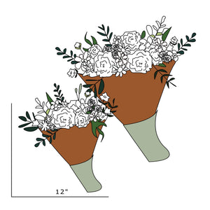 This image represents the approximate size and style of large and medium sized wrapped bouquets available all year long. Dried Bouquets are available in the winter and fresh flowers are available March through November.