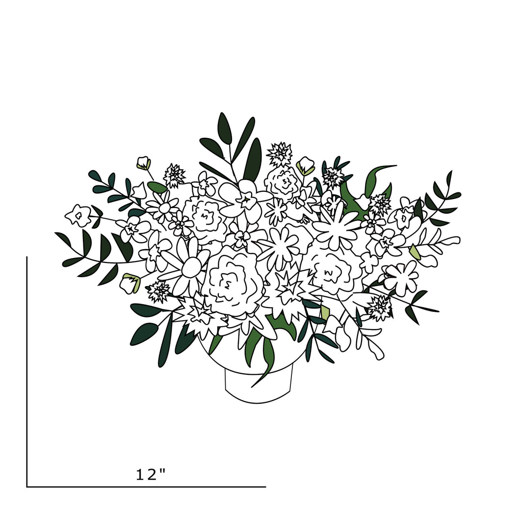 sketch for compote arrangement to demonstrate size and shape of compote arrangement